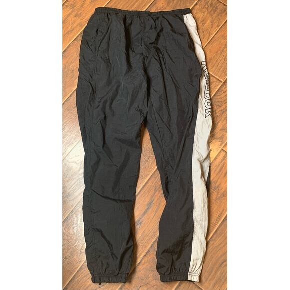 Reebok Track Pants Men Sz Large Black White Zipper Ankle Athletic String Missing - Picture 2 of 10